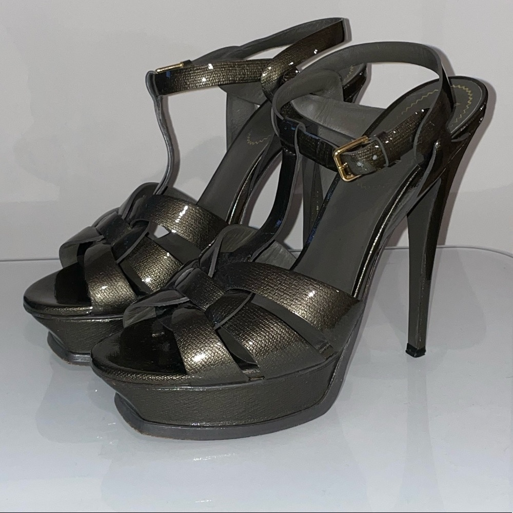 YSL Tributes. Grey Patent Leather. Size Euro 38